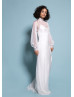 Long Sleeve Tie Neck Ivory Chiffon Bridesmaid Dress